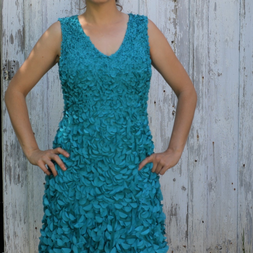 Theia Flower Petal Applique Dress